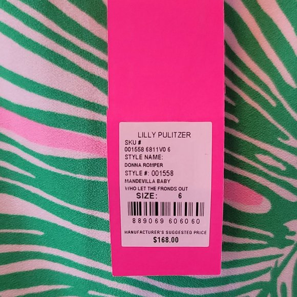 NEW Lilly Pulitzer Donna Romper Mandevilla Baby Who Let the Fronds Out Size 6 - Picture 5 of 11